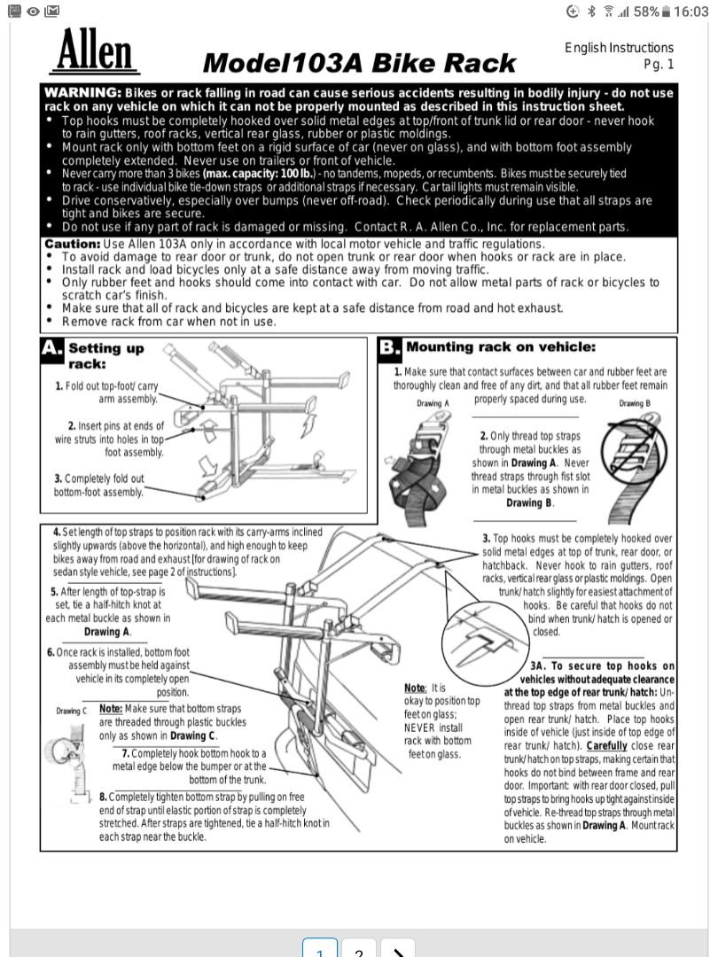 allen 103a bike rack