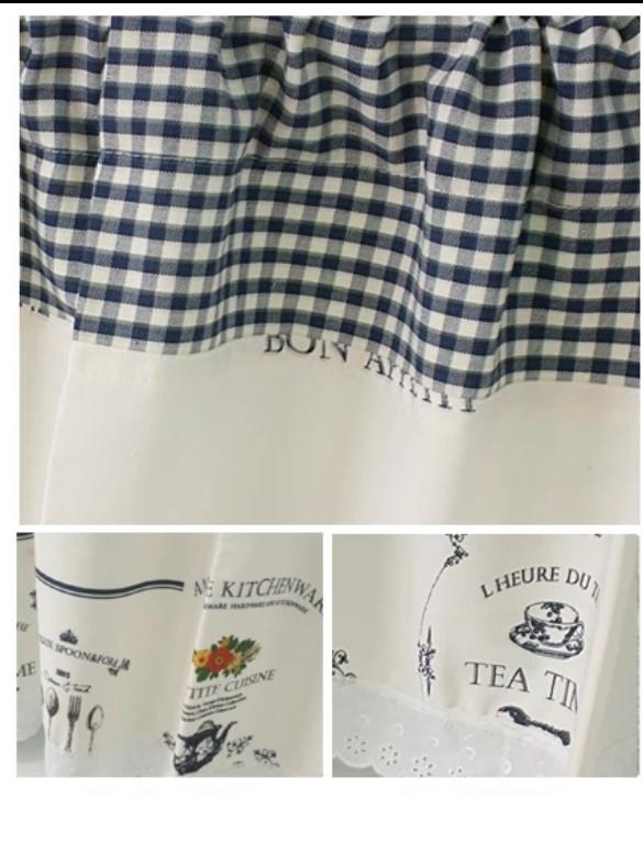 Cafe Curtains And Table Cloth Set Blue Grid Furniture Home