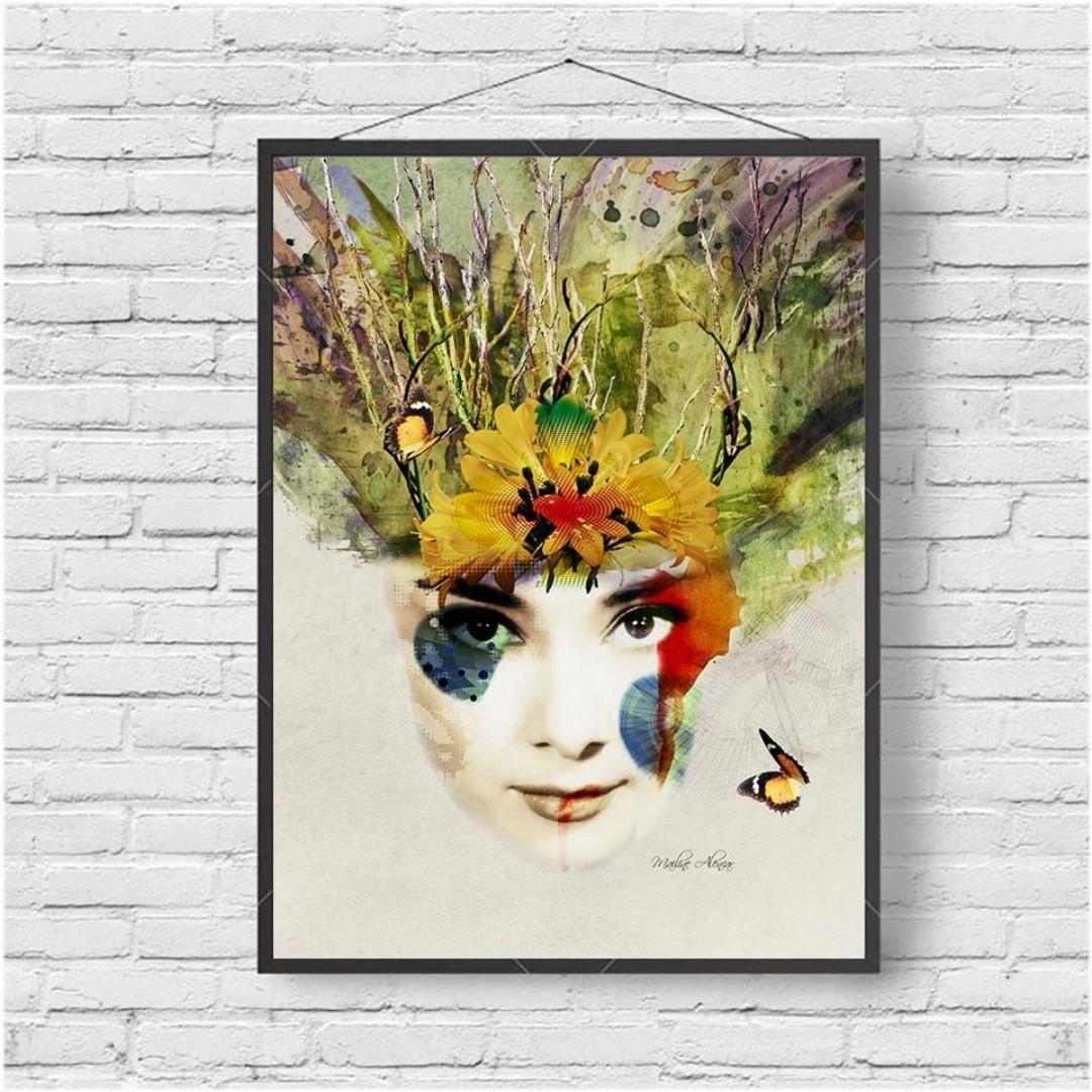 Canvas Art Print Lady With Flower Hair Abstract Poster Design