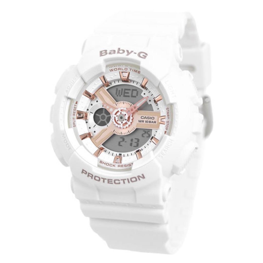 CASIO Baby-G BA-110 series BA-110RG-7A 白色玫瑰金BabyG BA110RG, 女