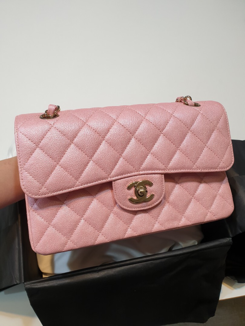 NIB 19S Chanel Iridescent Pink Caviar Classic Wallet on Chain WOC