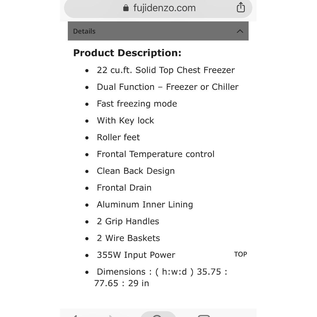 Fujidenzo Chest Freezer 22 cu. ft, Babies & Kids, Baby Nursery & Kids