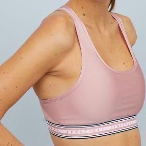 H&M Pink sports bra medium support size L (Category: Activewear) located in Quezon City. Submitted by buzzlightyear182 (Listing ID 229585754, Image 3). Description: Used once only too big for me Original price was P799 Size is Large CN 175/104A Quick dry with mesh Sports bra in fast-drying functional fabric with a lined front, racer back with sections in ventilating mesh and a wide elastic hem. Medium support..