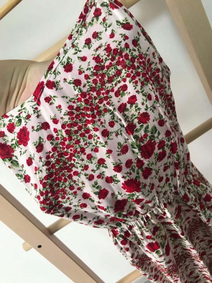 H M Red Floral Maxi Dress With Slit Women S Fashion Clothes Dresses Skirts On Carousell
