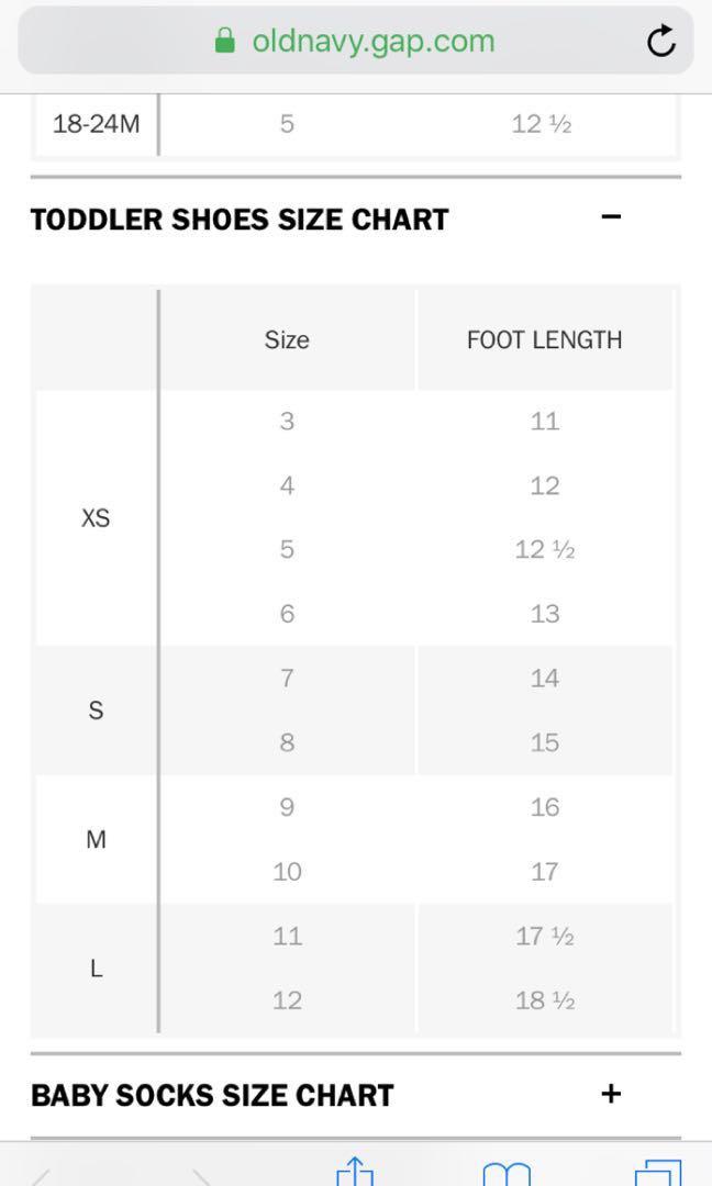 Old Navy Shoe Chart