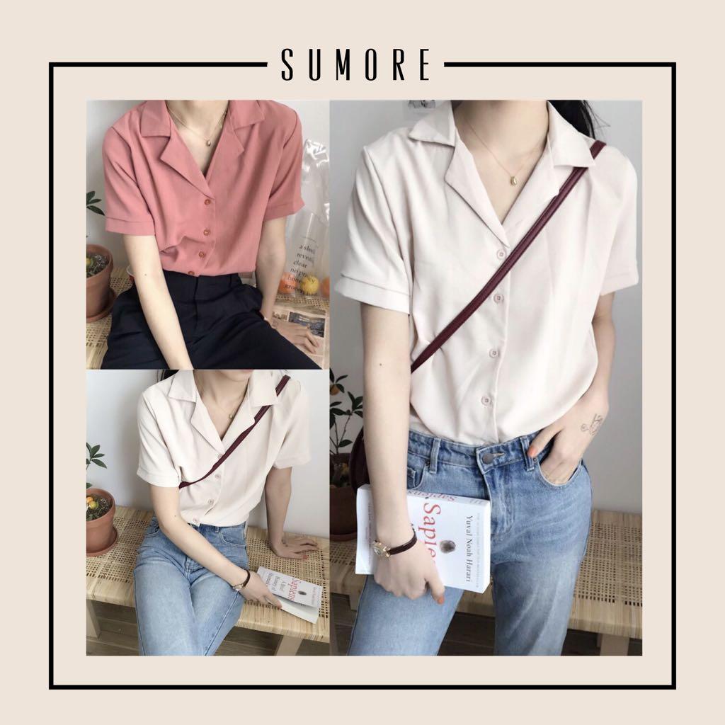 READY JAKARTA Kemeja Retro Vintage Polos Lengan Pendek ...