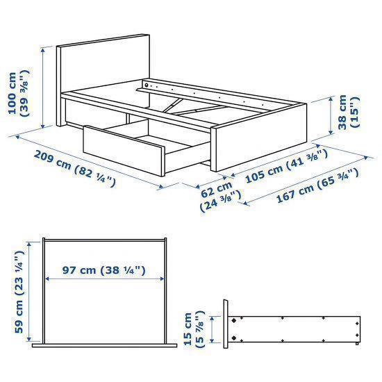 Single Bed Ikea Malm With Drawers Mattress Furniture Beds