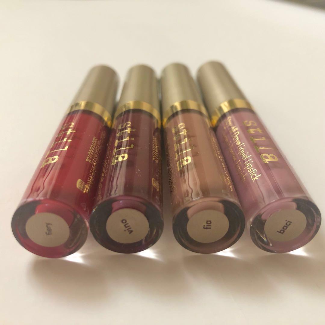 STILA All Day Liquid Lipstick Mini (Category: Makeup) located in Manila. Submitted by _bizzd_ (Listing ID 212577821, Image 3). Description: On hand, Authentic and brand new from US 😊 Php 400 EACH!! Available shades: Fiery and Vino - ❌SOLD Fia Baci +SHIPPING starts at: 🧡65 for METRO MANILA onlyy 💚150 for shipping locations OUTSIDE metro manila (ex. Valenzuela, Rizal, Bulacan, Cavite, Zambales, Laguna etc).