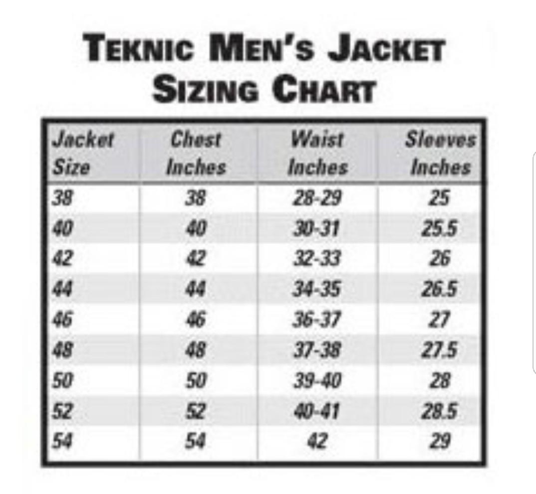 Teknic Leathers Size Chart