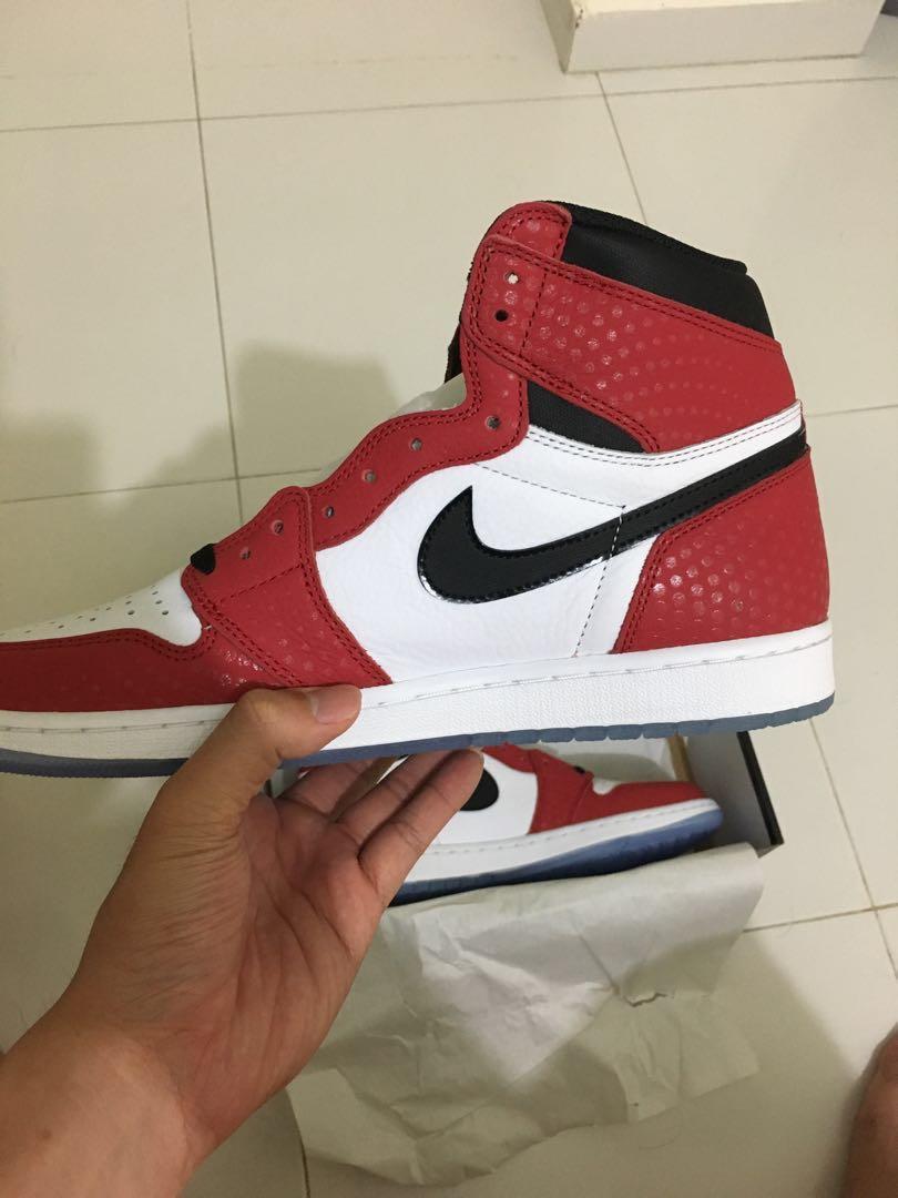 Us 11 air jordan 1 spider verse origin story Men s Fashion Footwear Sneakers on Carousell