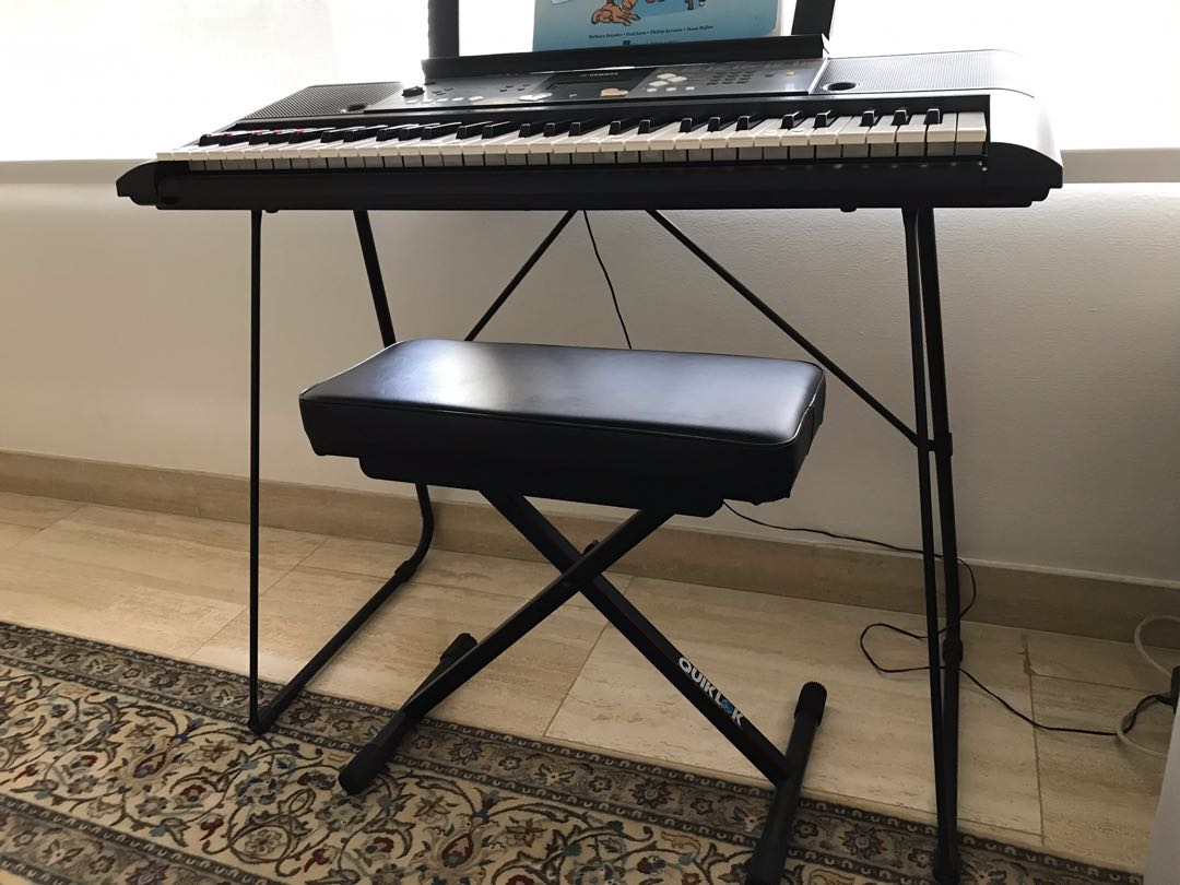 Yamaha PSR E233 keyboard with stand and stool, Hobbies & Toys, Music