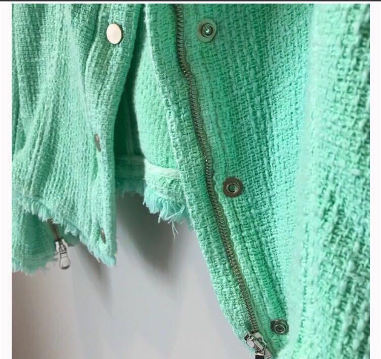 Manteau Zara Vert Clair Jacquard - Taille L - Neuf Sans étiquettes - Style Blouson/blazer