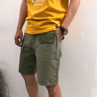 Otoshi 日系 撞色 工裝 翻蓋 口袋 短褲 褲子