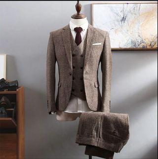 Classic Tweed formal  suit men quality wedding 3pc men suit