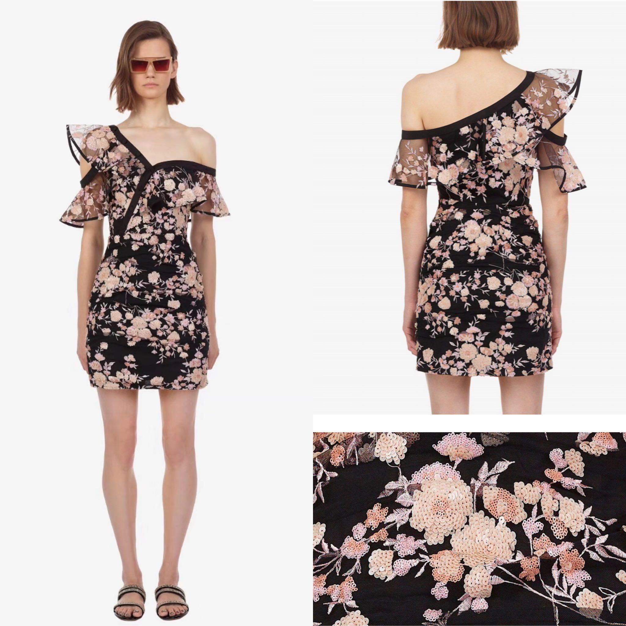 self portrait midnight floral mesh dress