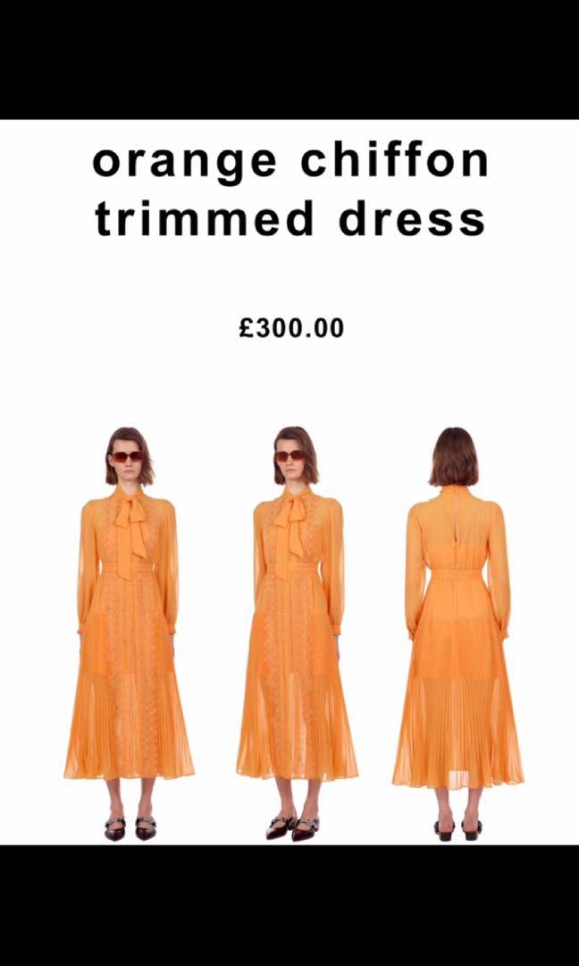 BNWT Authentic Self Portrait Orange Chiffon Trim Dress Women s