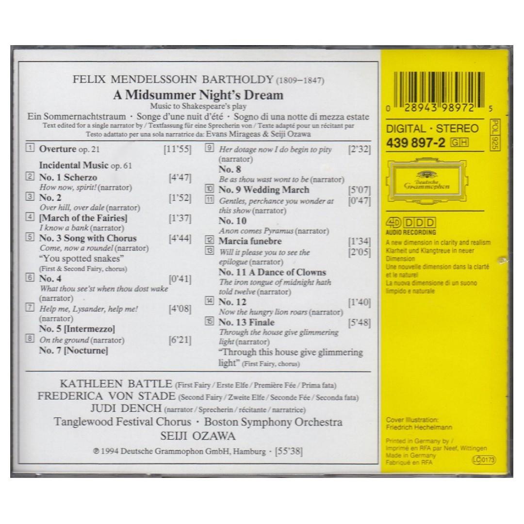 boston symphony orchestra seiji ozawa mendelssohn a midsummer night s dream 1994 cd hobbies toys music media cds dvds on carousell