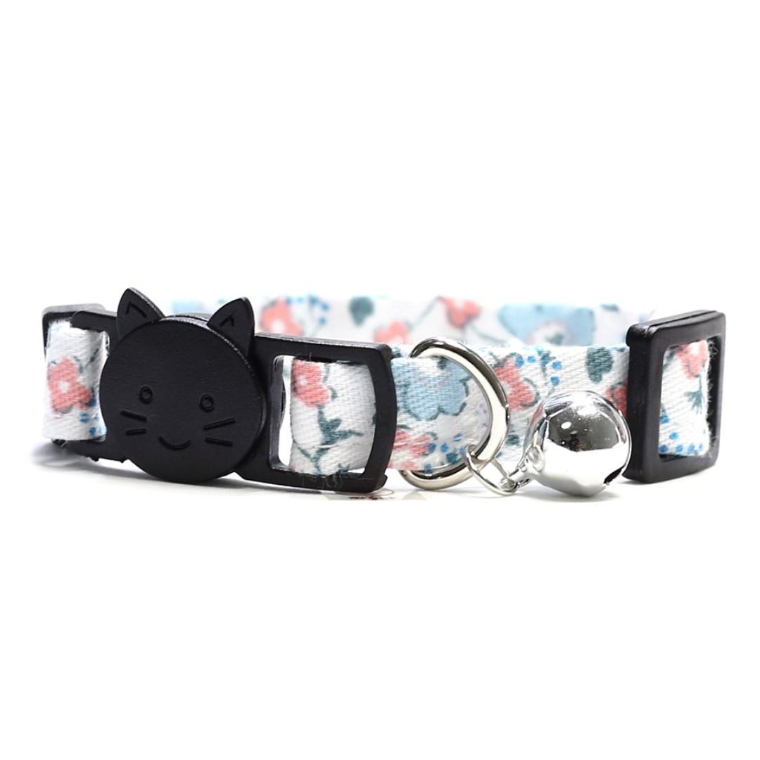 Cat Collar Baby Blue Floral Handmade Cat Collar With Bell Pet