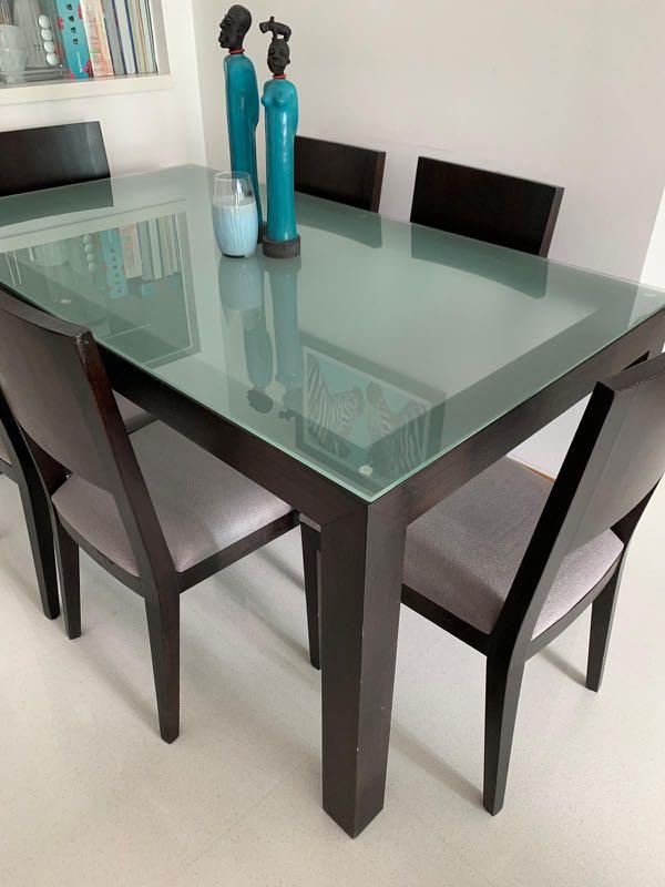 Dining Table Set Dark Wood Glass Furniture Tables Chairs On Carousell