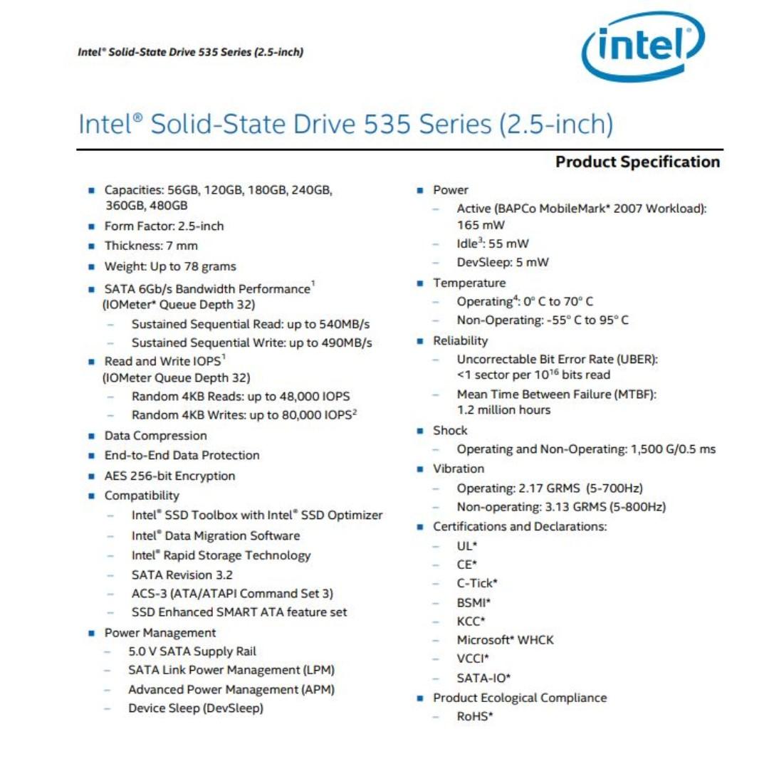 Intel SSD 535 MLC 120GB 2.5inch Series
