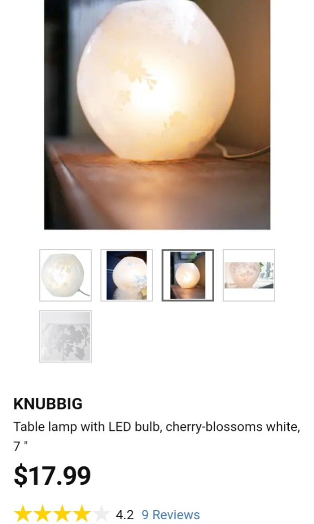 Knubbig Table Lamp 4 11cm Cherry, Knubbig Table Lamp With Led Bulb Cherry Blossoms White 7