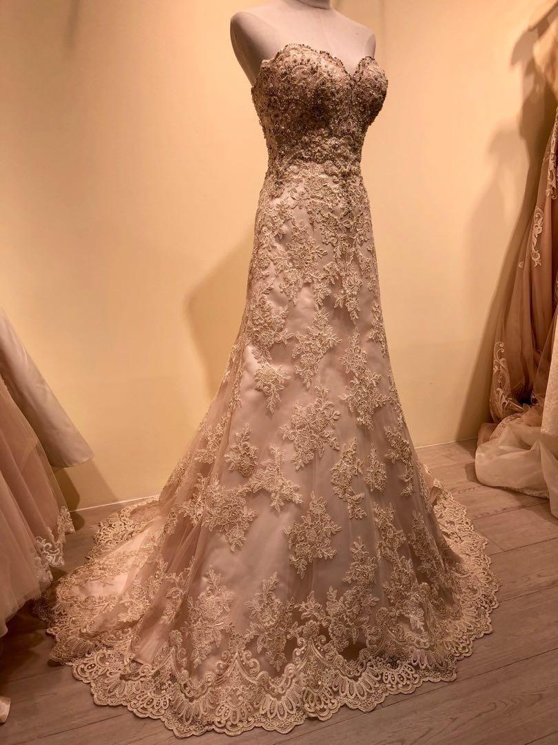 champagne white wedding dress
