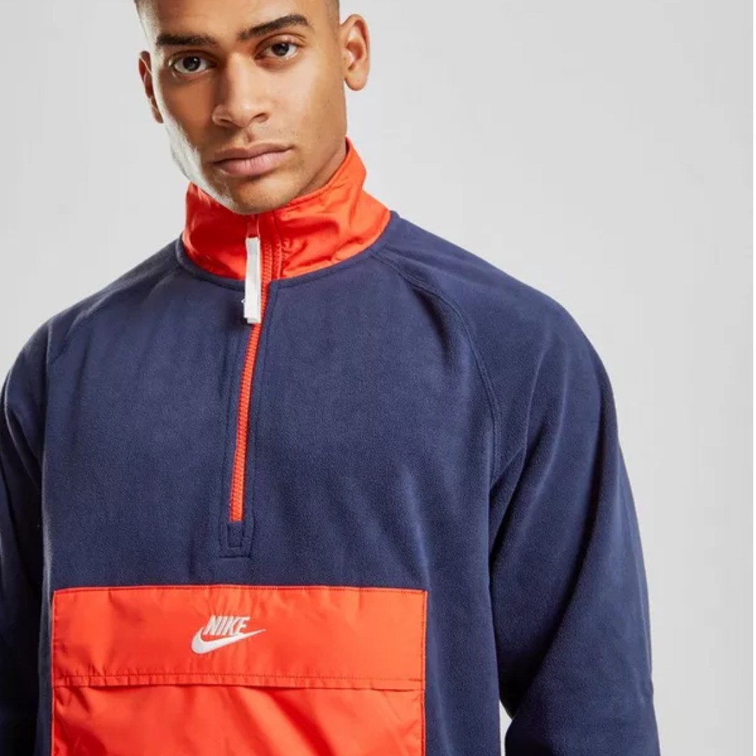 nike blue and orange polar fleece half zip sweatshirt
