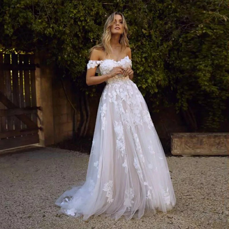 bohemian wedding dress off shoulder