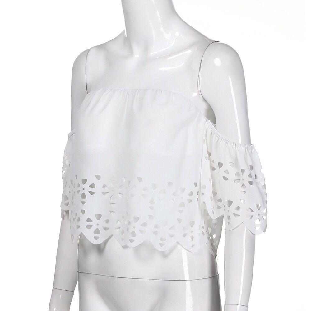 Off Shoulder White Eyelet Midriff Top (Category: Sleeveless) located in Angeles City. Submitted by askmee (Listing ID 230190133, Image 3). Description: This goegeous top is perfect for the summer! Never been used and no flaws..