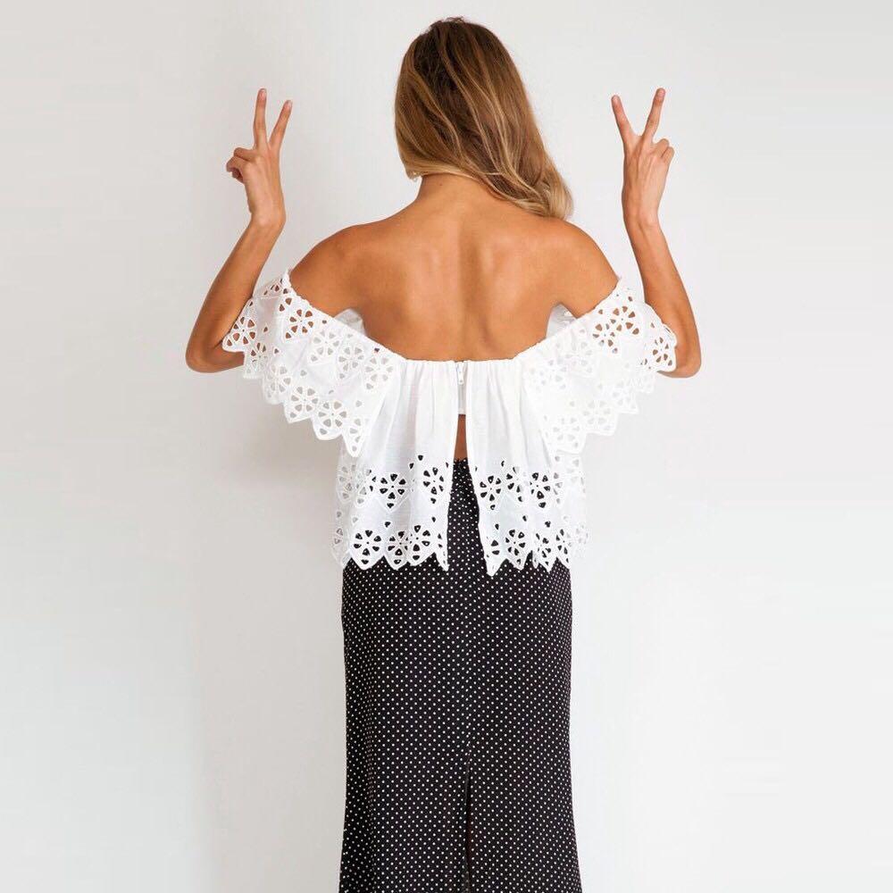 Off Shoulder White Eyelet Midriff Top (Category: Sleeveless) located in Angeles City. Submitted by askmee (Listing ID 230190133, Image 2). Description: This goegeous top is perfect for the summer! Never been used and no flaws..