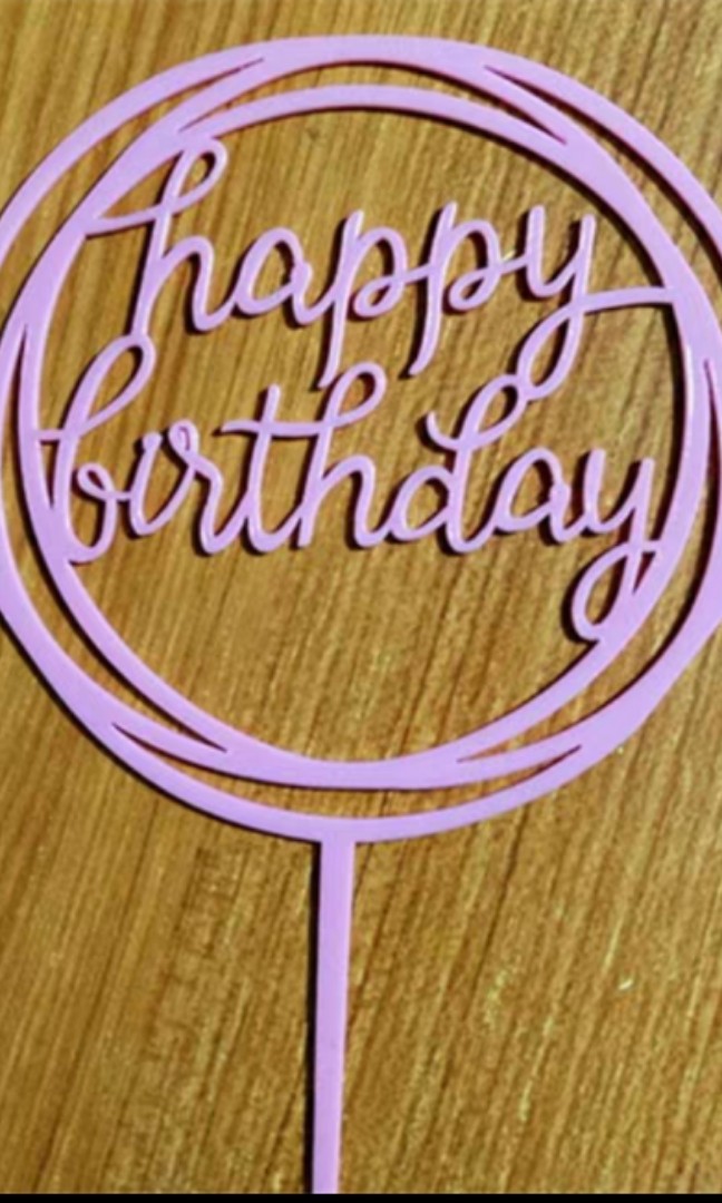 Pink Happy Birthday Cake Topper, Hobbies & Toys, Stationery & Craft