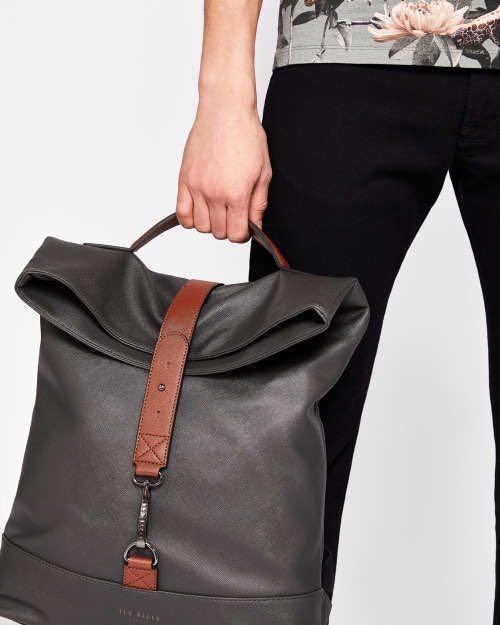 PRICE REDUCED Ted Baker Men s ROLLAH Roll Down Crossgrain Backpack Charcoal color Men s Fashion Bags Backpacks on Carousell