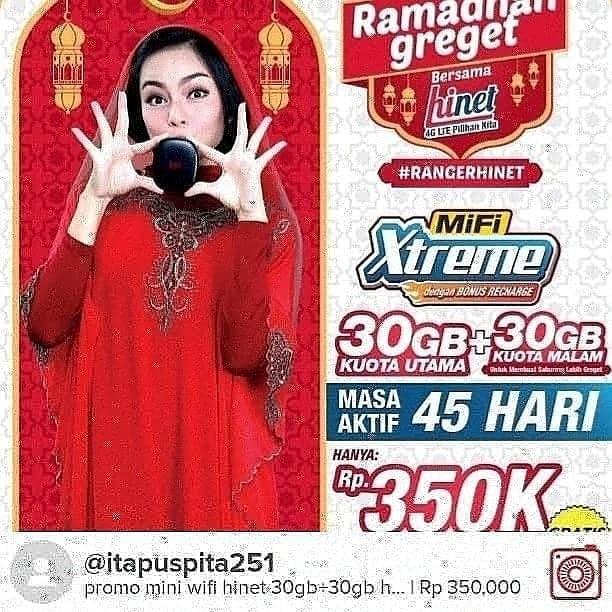 promo mifi hinet 350 ribu kuota 60 gb masa aktif 45 hari garansi 1 tahun