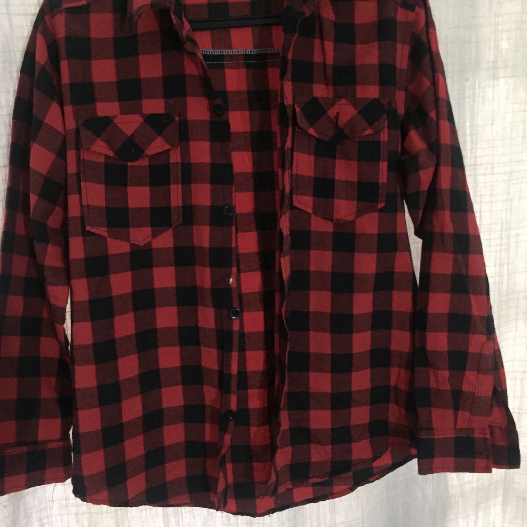 Red Checkered Long Sleeve Polo, Women's
