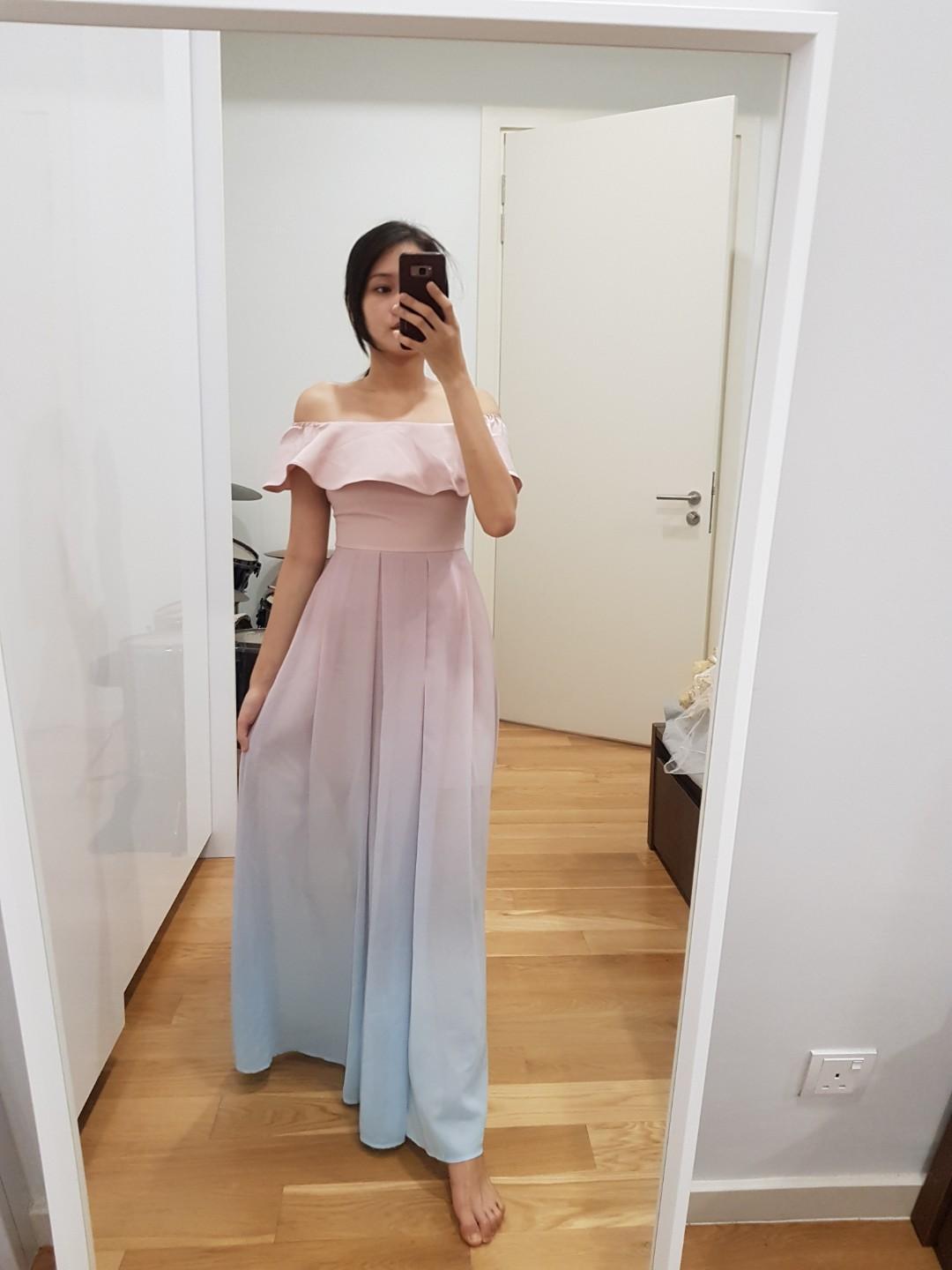Blue and pink ombre dress top