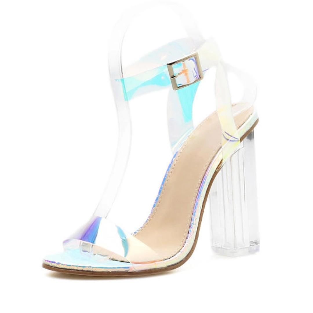 snake print clear heels