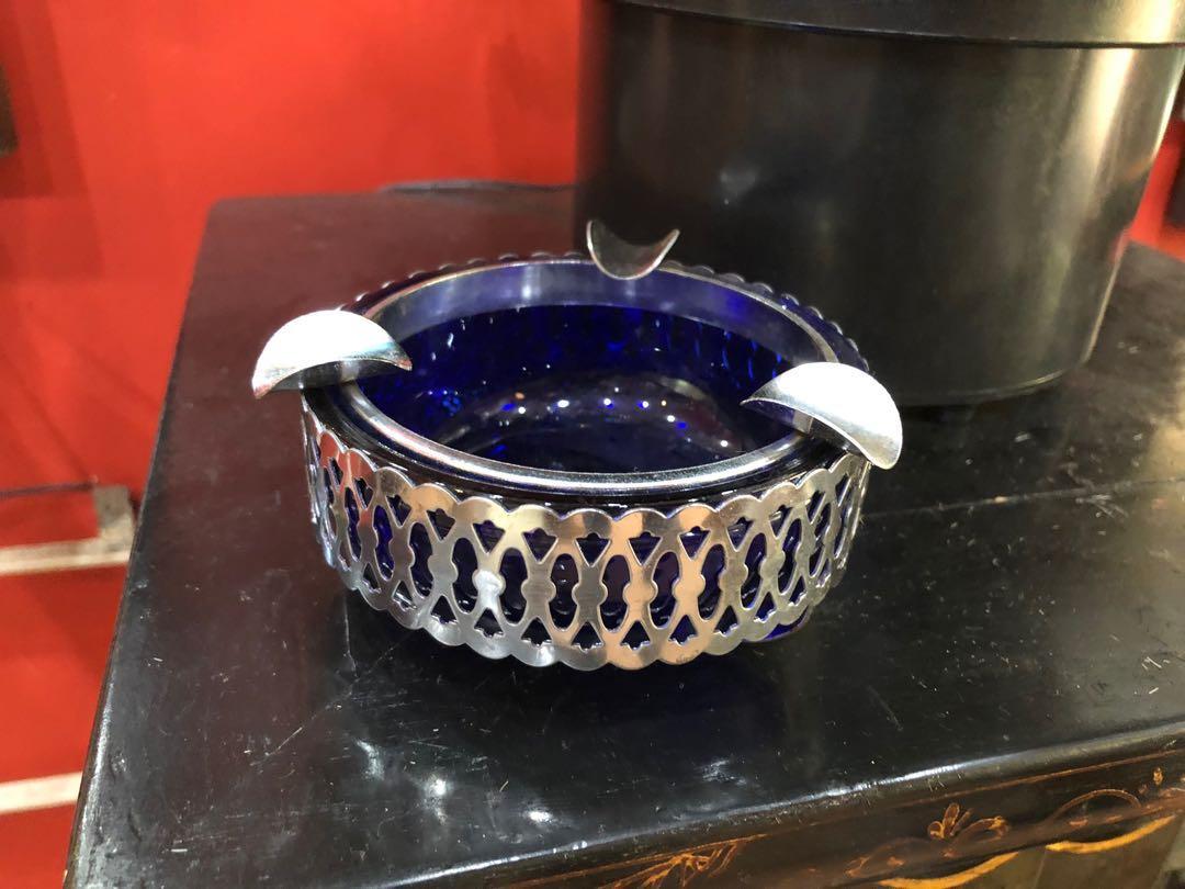 Vintage Ashtray Cobalt Blue Glass Metal Cigarette Ash Tray Vintage Collectibles Vintage Collectibles On Carousell