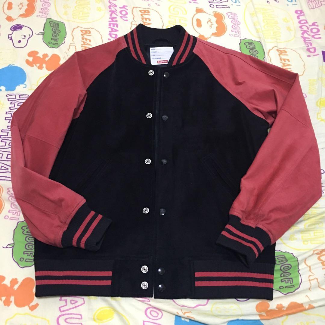 Supreme Suede Varsity Jacket Red Carousell