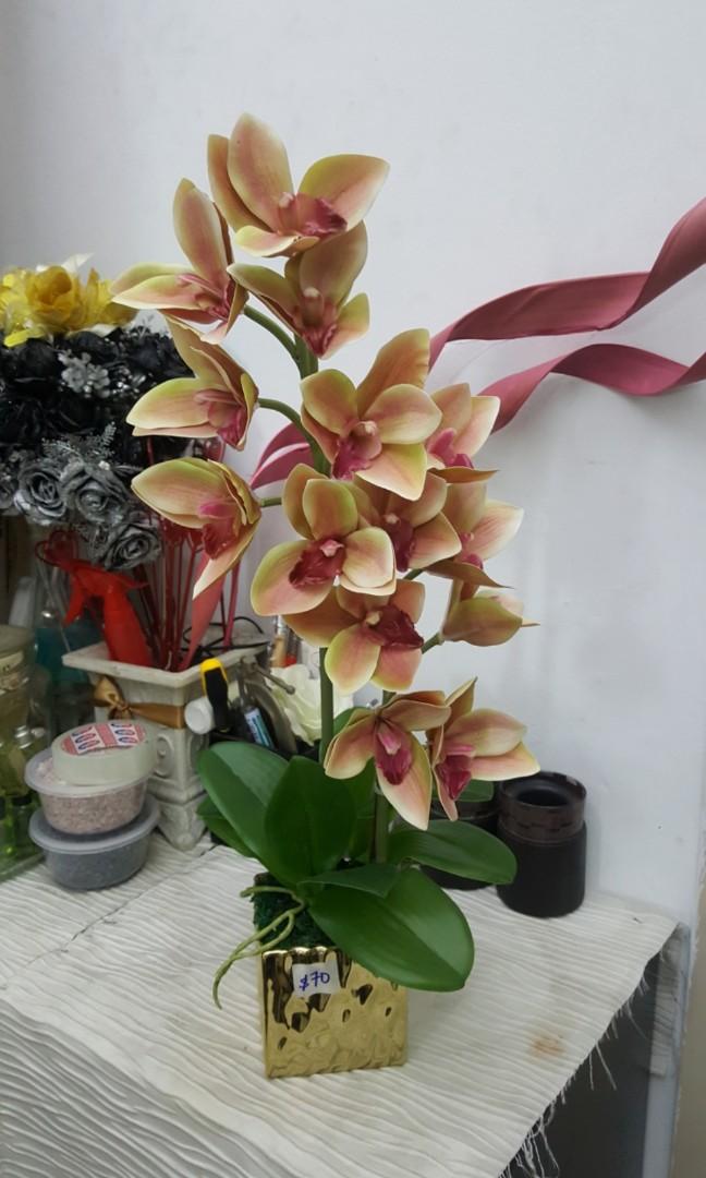 Artificial Orchid Arrangement Gardening Flowers Bouquets On Carousell