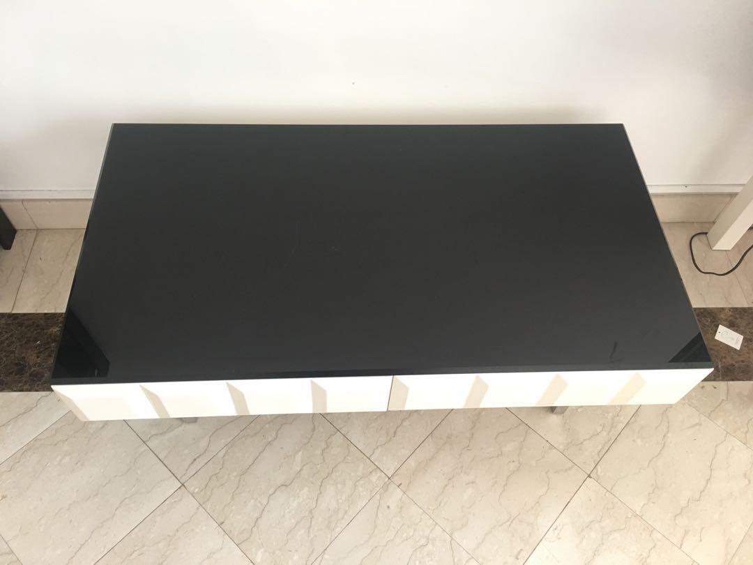 Black and white glass Coffee Table with drawers, Furniture & Home