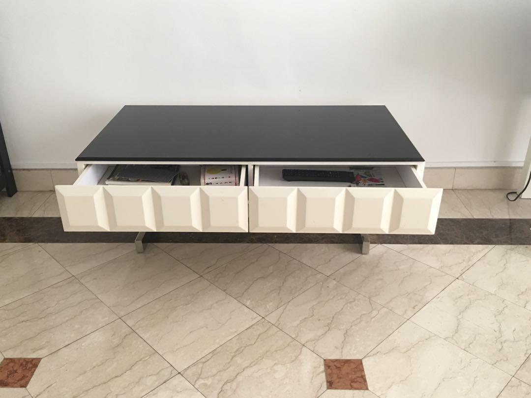 Black and white glass Coffee Table with drawers, Furniture & Home