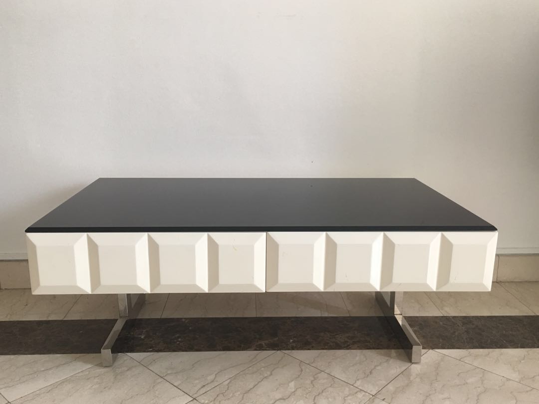 Black and white glass Coffee Table with drawers, Furniture & Home