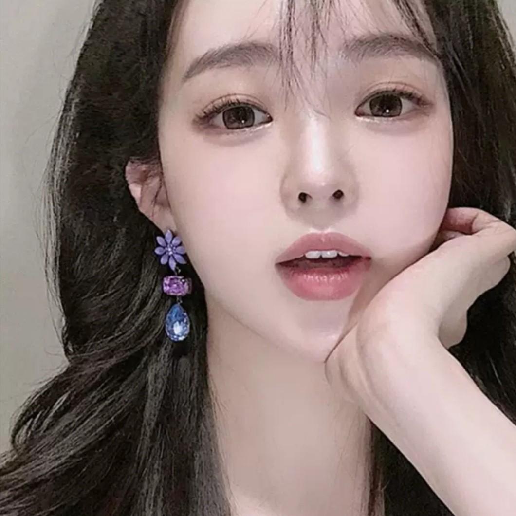 Blackpink Red Velvet Purple Flower Jewel Earrings
