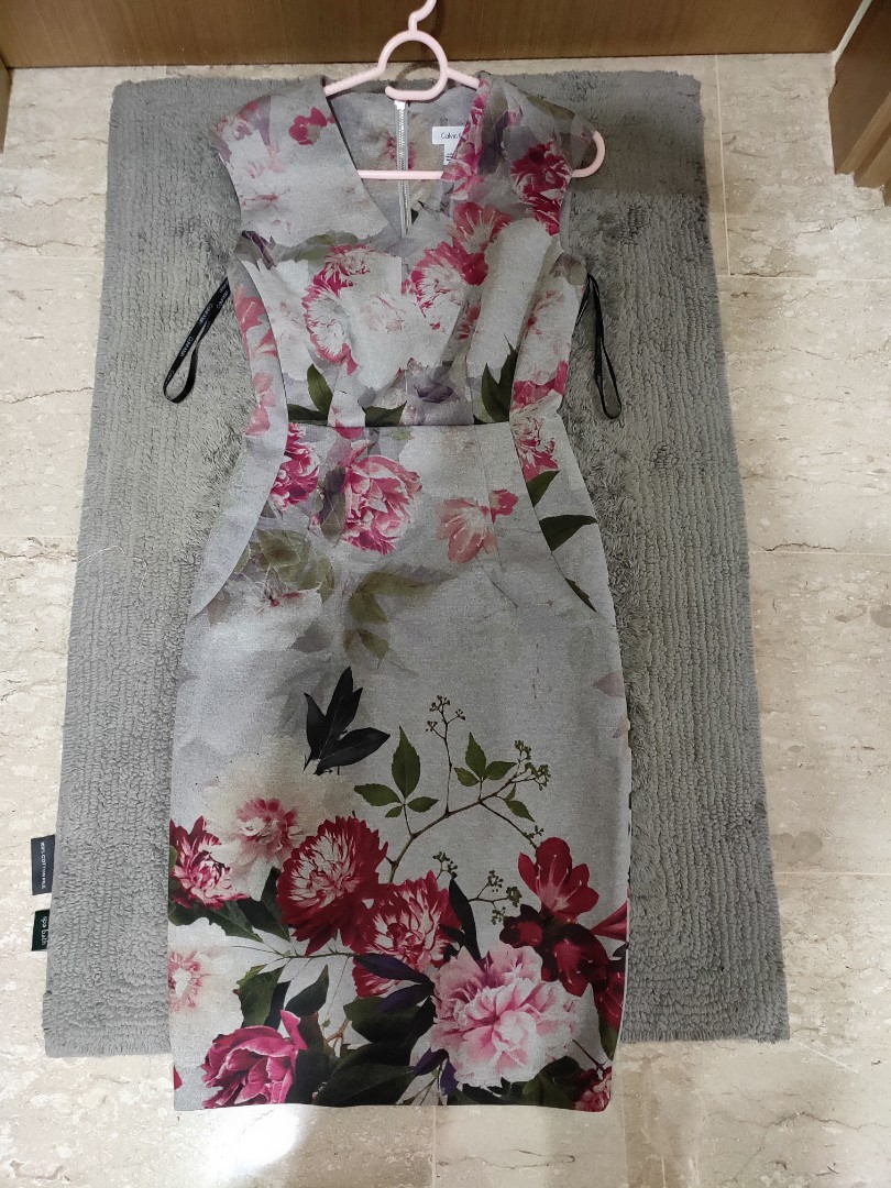 calvin klein grey floral dress