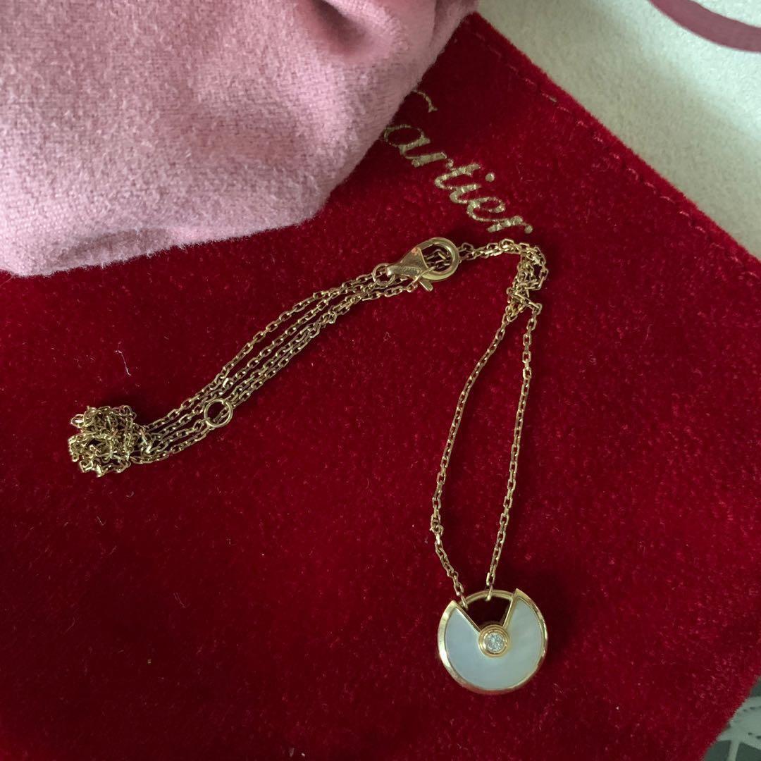 Cartier Necklace and Earring Set. Yellow gold diamonds white mother of pearl