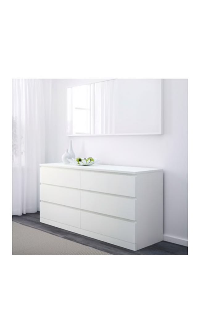 IKEA Malm drawers 6 with glass top, Furniture & Home Living, Furniture