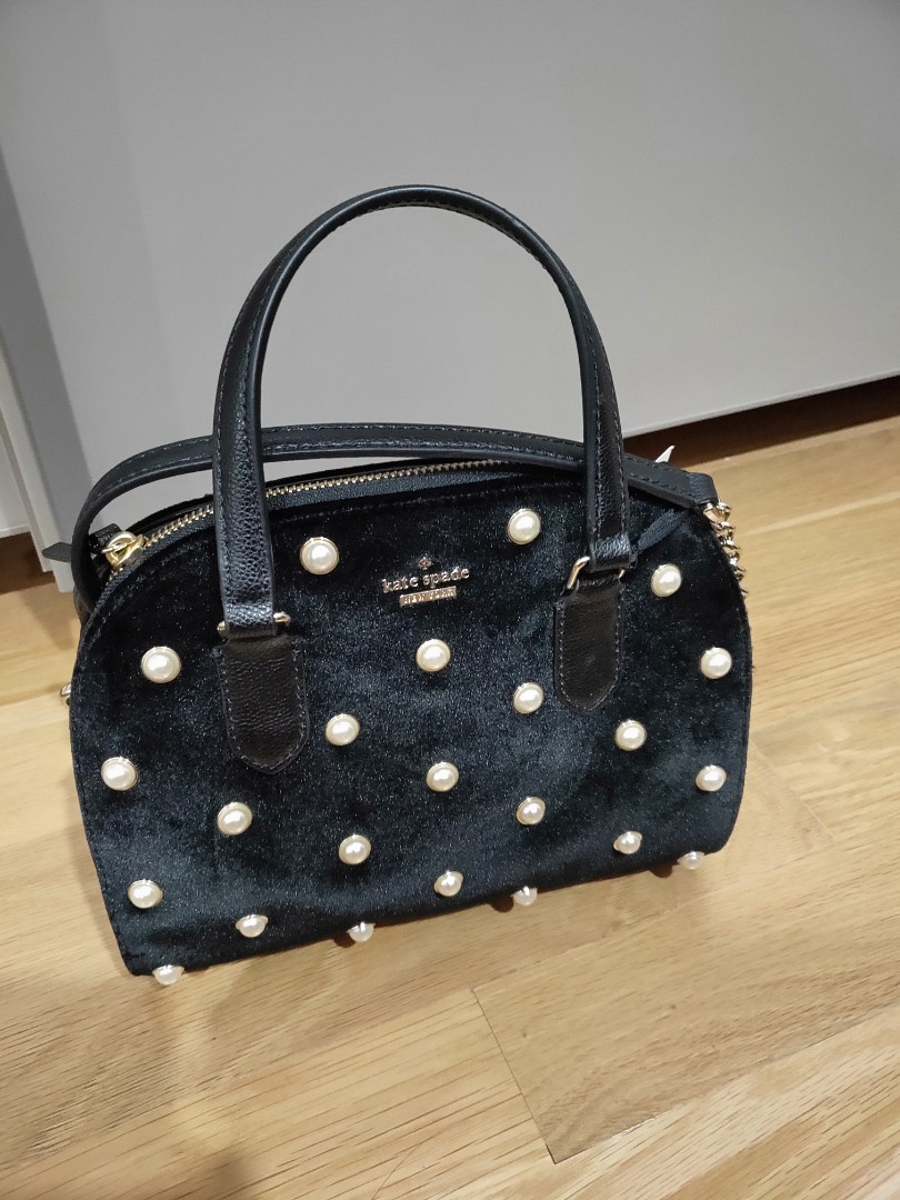 Kate spade velvet pearl tainty bag, Luxury, Bags & Wallets on Carousell