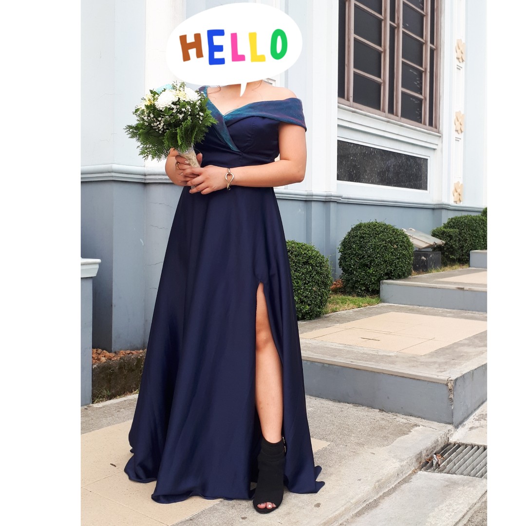 Maid of honor bridesmaid formal blue long gown, Women's Fashion — free download