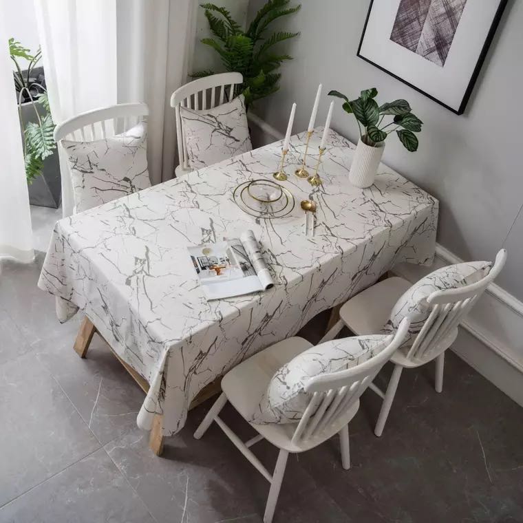 Po Special Marble Design Linen Table Cloth Furniture Home