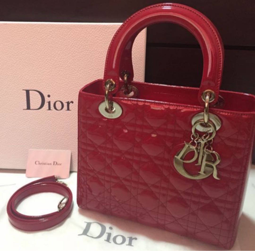 Red Lady Dior Medium Patent Luxury Bags Wallets Handbags On Carousell